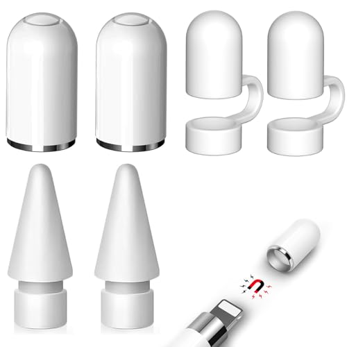 2 Stück Kappe für Apple Pencil 1. Generation + 2 Stück Spitzen Ersatz & Nib Zubehör für Apple Pencil 2/1 Generation+2 Anti-Verlust-Kappe aus Silikon von Wilbeva
