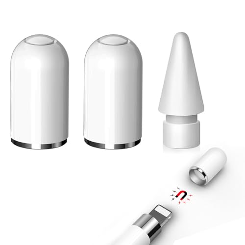 Wilbeva 2 Stück Kappe für Apple Pencil 1. Generation + 1 Stück Spitzen Ersatz & Nib Zubehör für Apple Pencil 2/1 Generation von Wilbeva