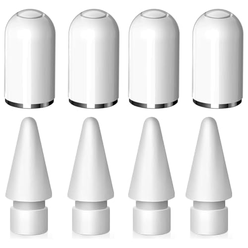 Wilbeva 4 Stück Kappe für Apple Pencil 1. Generation + 4 Stück Spitzen Ersatz & Nib Zubehör für Apple Pencil 2/1 Generation von Wilbeva