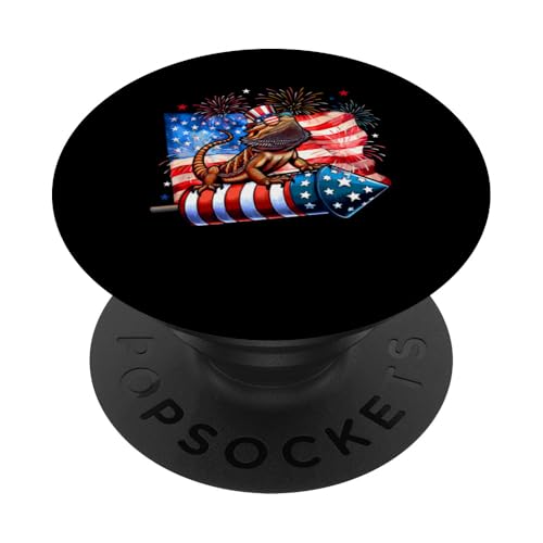 Bearded Dragon Sunglasses On Firecracker 4th July US Flag PopSockets Klebender PopGrip Bearded Dragon Sunglasses On Firecracker 4th July US Flag PopSockets Klebender PopGrip von Wild Animal 4th Of July Costume