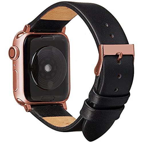 Wildery® Echt Lederarmband kompatibel für Apple Watch 45mm / 44mm / 42mm 41mm / 40mm / 38mm Series 7/6/5/4/SE/3/2/1 mit passend fabiger Dornschließe /#3mm IWatch WI507 (41/40/38mm, Schwarz/Rosa) von Wildery