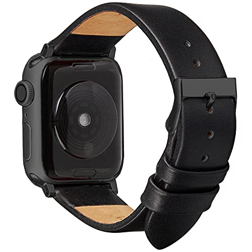 Wildery® Echt Lederarmband kompatibel für Apple Watch 45mm / 44mm / 42mm 41mm / 40mm / 38mm Series 7/6/5/4/SE/3/2/1 mit passend fabiger Dornschließe /#3mm IWatch WI507 (45/44/42mm, Schwarz/Schwarz) von Wildery