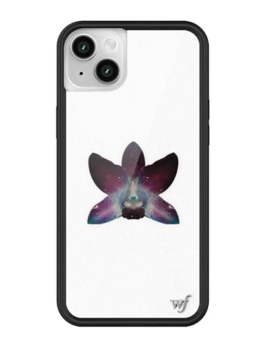 Wildflower Schutzhüllen – kompatibel mit Apple iPhone 13/14, schützender schwarzer Stoßfänger, 1,2 m Falltest-zertifiziert, für kleine Unternehmen in Frauenbesitz, weiße Orchidee, violette Blume von Wildflower