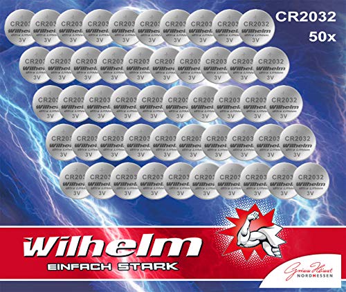 50 x Knopfzelle CR2032 Wilhelm Batterie Lithium 3V CR 2032 Industrieware von Wilhelm