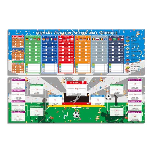 2 Stück Euro 2024 Fußballplaner 2024 Europameisterschaft Wandtabelle Euro 2024 Fußballmeisterschaft Zeitplan Poster Wandkalender inklusive 32 Teams, Gruppe, alle Spiele, L von Wilitto