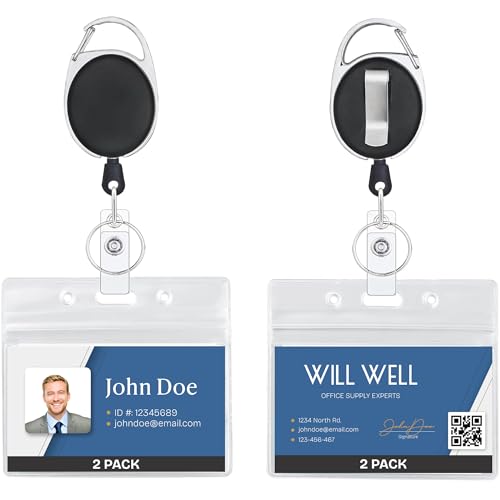 2er Pack Ausweishalter mit Clip – Ausweisjojo ausziehbar – Transparente Ausweishülle zum Einstecken – Horizontale Ausweishalterung mit Karabiner – Ausweishalter mit 24" Ausziehband 2er Pack Ausweishalter mit Clip – Ausweisjojo ausziehbar – Transparente Ausweishülle zum Einstecken – Horizontale Ausweishalterung mit Karabiner – Ausweishalter mit 24" Ausziehband von Will Well