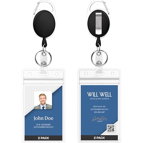 2er Pack Ausweishalter mit Clip - Klare Ausweishalterung mit Rückholmechanismus und stabilem Clip - Vertikaler Lanyard-Ausweishalter mit Karabiner - 24 Zoll Zuggurt 2er Pack Ausweishalter mit Clip - Klare Ausweishalterung mit Rückholmechanismus und stabilem Clip - Vertikaler Lanyard-Ausweishalter mit Karabiner - 24 Zoll Zuggurt von Will Well
