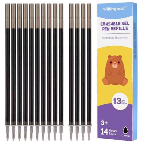 Willingood 14x Radierbarer Ersatzminen Schwarz - Kompatibel Mit Legami - Einfach zu radieren - Stiftspitze 0,7mm,Höhe 13 cm von Willingood