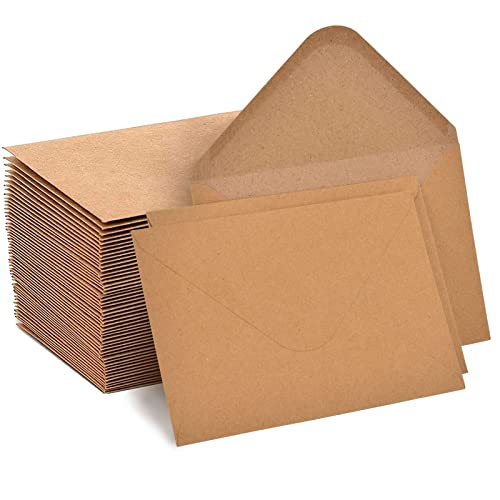 Willingood Briefumschläge, 100 Stück, 130 g/m, Kraftpapier-Umschläge DIN C6, 11,4 x 16,2 cm, Naturklebeumschläge für Grußkarten und Einladungen von Willingood