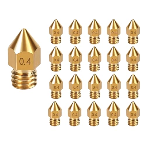 Wilsonzin Düsen 0,4mm, 20 Stück 3D Drucker Düsen,0,4 mm M6 Messing Hotend Düsen,Extruderdüsen mit hohem Durchfluss, Extruder Volcano Nozzle Set für 3D Drucker Zubehör Ersatzkit von Wilsonzin