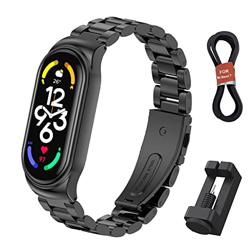 WindRen Armband Kompatibel mit Xiaomi Mi Band 7, Metall Ersatzarmband Einstellbar Edelstahl Replacement Armband Zubehör Uhrenarmband für Mi Smart Band 7 (Nicht enthalten Uhr) von WindRen