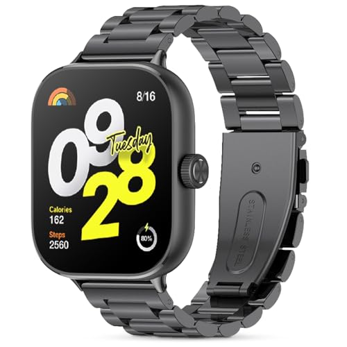 WindRen Armband Kompatibel mit Xiaomi Redmi Watch 4,Prämie Edelstahl Metall Einstellbar Ersatzarmband für Damen/Herren, Schwarz von WindRen