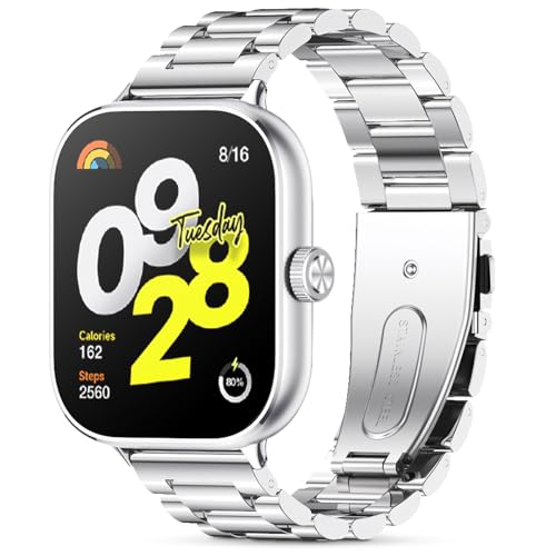 WindRen Armband Kompatibel mit Xiaomi Redmi Watch 4/Xiaomi Mi Band 8 Pro,Prämie Edelstahl Metall Einstellbar Ersatzarmband für Damen/Herren,Silber von WindRen
