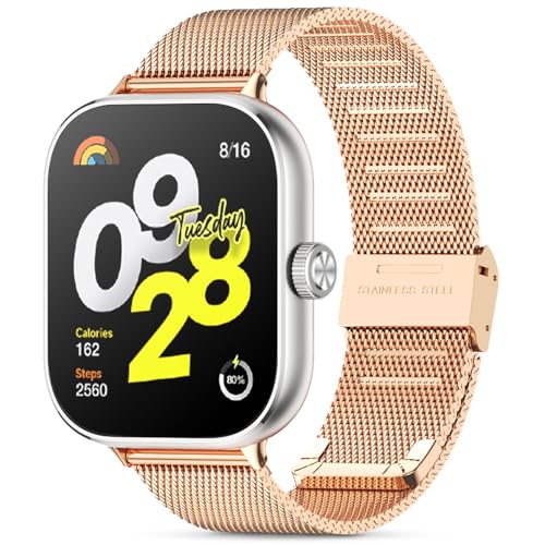 WindRen Ersatzarmband Kompatibel mit Xiaomi Redmi Watch 4, Mesh Geschäft Metall Uhrenarmband für Redmi Watch 4,Roségold von WindRen