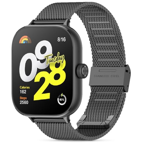 WindRen Ersatzarmband Kompatibel mit Xiaomi Redmi Watch 4, Mesh Geschäft Metall Uhrenarmband für Redmi Watch 4,Schwarz von WindRen