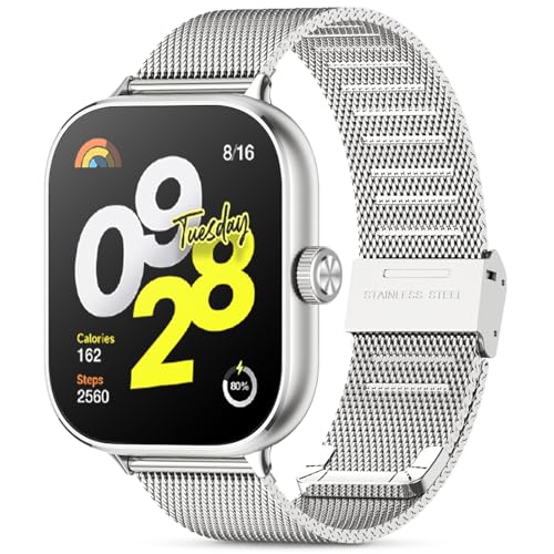 WindRen Ersatzarmband Kompatibel mit Xiaomi Redmi Watch 4, Mesh Geschäft Metall Uhrenarmband für Redmi Watch 4,Silber von WindRen