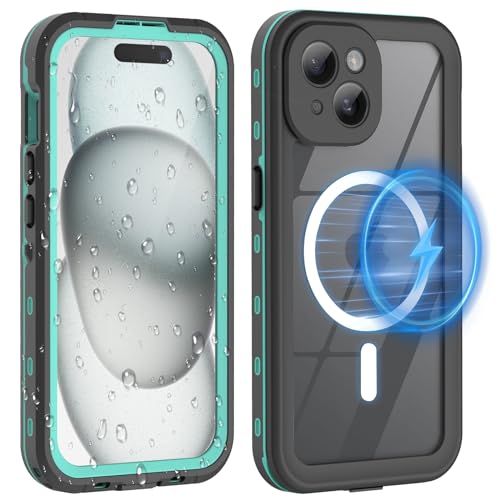 WindRen für iPhone 15 Hülle Wasserdicht für MagSafe, 360 Grad Outdoor Schutzhülle mit Displayschutz, Wasserfest Handyhülle Staubdicht Stoßfest Panzerhülle für iPhone 15 Case 6,1" blau von WindRen