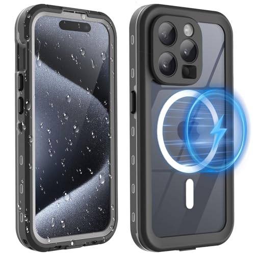 WindRen für iPhone 15 Pro Hülle Wasserdicht für MagSafe, 360 Grad Outdoor Schutzhülle mit Displayschutz, Wasserfest Handyhülle Staubdicht Stoßfest Panzerhülle für iPhone 15 Pro Case 6,1" Schwarz von WindRen