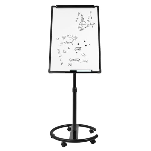 WindWilder Flipchart mit Rollenfuß & 90x60cm Whiteboard Tafel Magnettafel - Magnetisch & Beschreibbar - Höhenverstellbar & 360° drehbar (Schwarz) von WindWilder