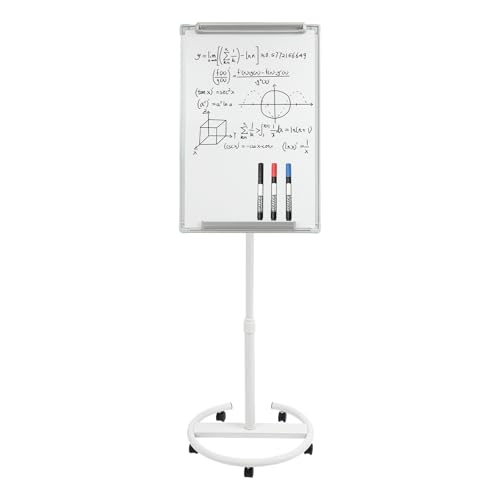 WindWilder Flipchart mit Rollenfuß & 90x60cm Whiteboard Tafel Magnettafel - Magnetisch & Beschreibbar - Höhenverstellbar & 360° drehbar (Weiß) von WindWilder