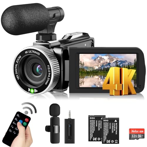4K Videokamera 48MP 60FPS Camcorder für YouTube, FHD1080P Video Vlogging Kamera Recorder /18X Digital Zoom /3.0'' 270°Rotation IPS Bildschirm Kamera Camcorder, mit Fernbedienung 2 Batterien/SD Karte von Windancy