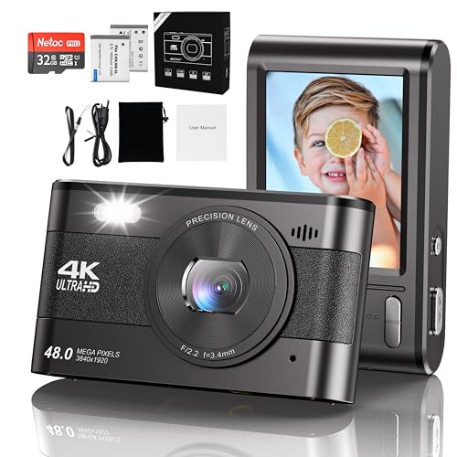 Digitalkamera,4K HD Kompaktkamera 1080P Fotokamera 48MP Kamera18X Zoom Kleine Kamera mit LCD-Bildschirm, kostenlose 32GB SD-Karte und Batterie für Kinder/Kinder/Jugendliche/die Älteren (schwarz) von Windancy