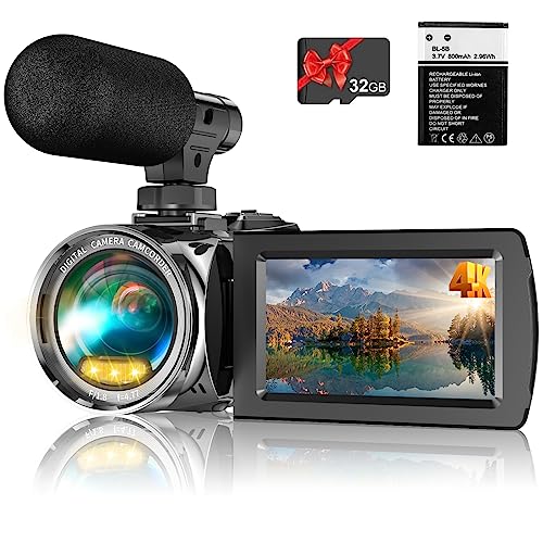 Windancy 4K Videokamera Camcorder Ultra HD 1080P Vlogging Kamera für YouTube, 18X Digitalzoom 3 Zoll IPS 270° drehbarer Bildschirm Kamera Recorder mit Mikrofon von Windancy