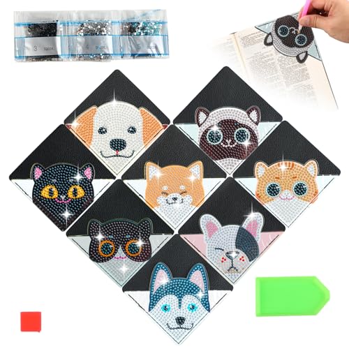 8 Stück Diamond Painting Lesezeichen Set - DIY Lesezeichen Basteln - Katzen & Hunde Diamond Painting Zubehör - Bastelset Mädchen 8 Jahre - Geschenk für Haustierliebhaber und Freunde von Windfromort