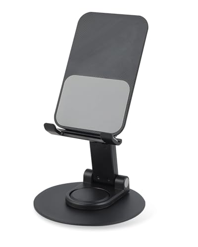 Windfromort Handyhalterung - Handy Halterung, Aluminium, 360° Drehbar, Höhenverstellbar, Klappbar, Stabil und rutschfest, Geeignet für Schreibtisch, Büro und Zuhause (Schwarz) von Windfromort