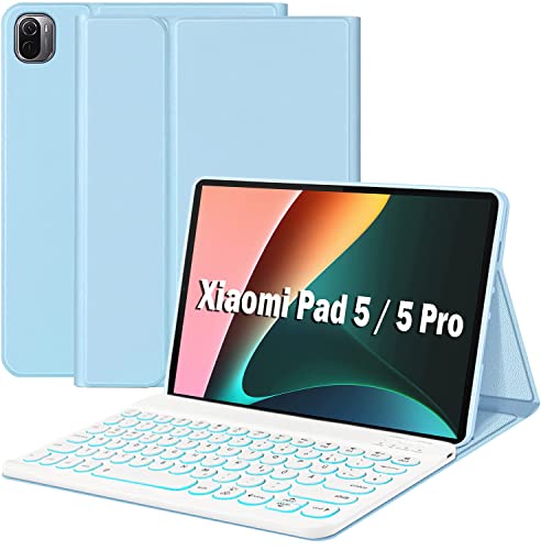 Wineecy 7 Farbige Beleuchtete Tastatur Hülle für Xiaomi Pad 5 / Mi Pad 5 Pro 11" 2021 Tablet, Ultradünn leicht Schutzhülle mit Magnetisch Abnehmbare Kabellose Deutsches QWERTZ Tastatur (Xiaomi Pad 5) von Wineecy