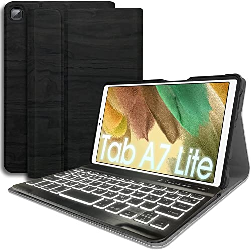 Wineecy Beleuchtete Tastatur Hülle für Samsung Galaxy Tab A7 Lite 8.7 Zoll 2021(SM-T220/T225), PU Leder Schützhülle mit Magnetisch Abnehmbare kabellose Deutsches QWERTZ Keyboard von Wineecy