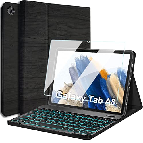 Wineecy Beleuchtete Tastatur Hülle für Samsung Galaxy Tab A8 10.5'' 2021 SM-X200 SM-X205, Slim PU Leder Schutzhülle mit Magnetisch Abnehmbarer Deutscher QWERTZ Layout Bluetooth Tastatur (Schwarz) von Wineecy