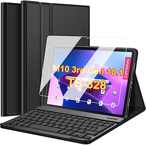 Wineecy Tastatur Hülle mit Schutzfolie für Lenovo Tab M10 (3rd Gen) 10.1 Zoll 2022 TB-328, Ultradünn leicht Schutzhülle mit Magnetisch Abnehmbare Kabellose Deutsches QWERTZ Tastatur (M10 3rd - 10.1) von Wineecy