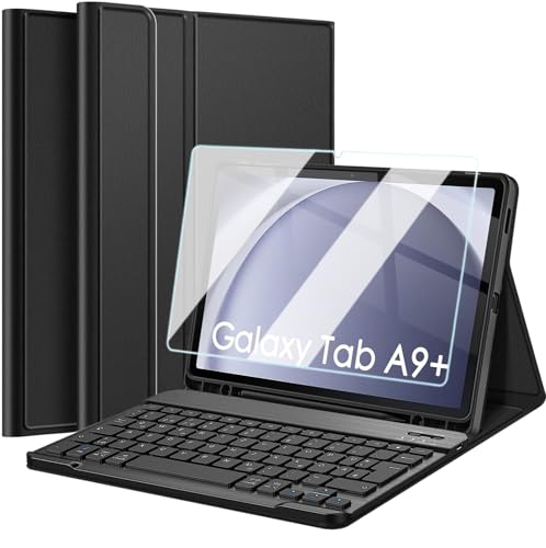 Wineecy Tastatur Hülle mit Schutzfolie für Samsung Galaxy Tab A9+ / A9 Plus 11 Zoll 2023 (SM-X210/X216/X218) Tablet, Slim Schutzhülle mit Magnetisch Abnehmbare Kabellose Deutsches QWERTZ Tastatur von Wineecy