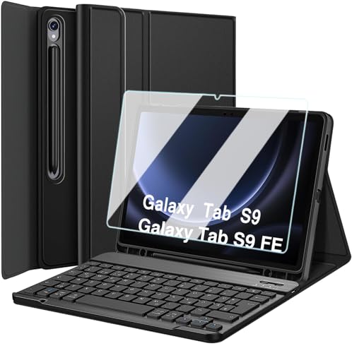 Wineecy Tastatur Hülle mit Schutzfolie für Samsung Galaxy Tab S9 FE 10.9" / S9 11" 2023 (SM-X510/SM-X516/SM-X710/SM-X716B/SM-X718U), Slim Schutzhülle mit Abnehmbare Kabellose Deutsches QWERTZ Tastatur von Wineecy