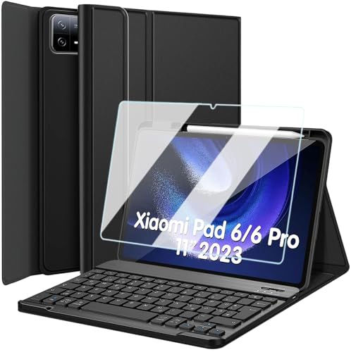 Wineecy Tastatur Hülle mit Schutzfolie für Xiaomi Pad 6 / Pad 6 Pro 11 Zoll 2023 Tablet, Ultradünn leicht Schutzhülle mit Magnetisch Abnehmbare Kabellose Deutsches QWERTZ Tastatur (Xiaomi Pad 6) von Wineecy