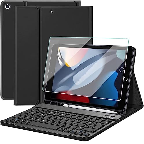 Wineecy Tastatur Hülle mit Schutzfolie für iPad 10.2 Zoll (9./8./7. Generation - 2021/2020/2019), [QWERTZ Deutsches], Abnehmbare Kabellose Bluetooth Tastatur Schutzhülle mit Pencil Halter von Wineecy