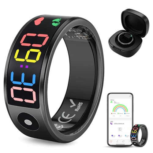 Smart Ring Smartring mit LED Anzeige, Fitness Ring für Herren Damen, Android iOS Fitness Ring Tracker Pulsmesser Schlafmonitor Schrittzähler Gesundheitsüberwachung Aktivitätstracke (#11) von WingFly