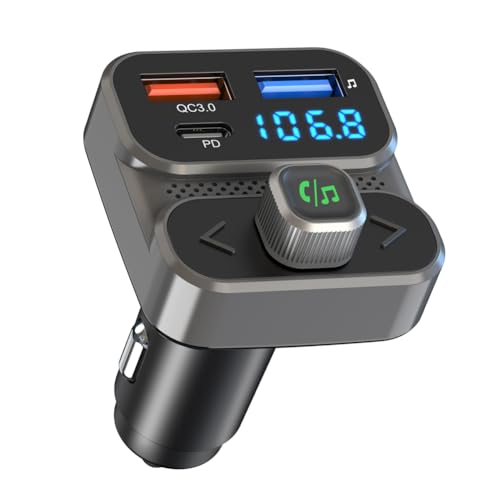 Winnes Bluetooth 5.3 FM Transmitter Auto,PD 36W & QC18W Schnelles Autoladegerät,Kabelloser Radio Bluetooth Adapter Auto, Freisprecheinrichtung,Unterstützt 64G USB-Stick von Winnes