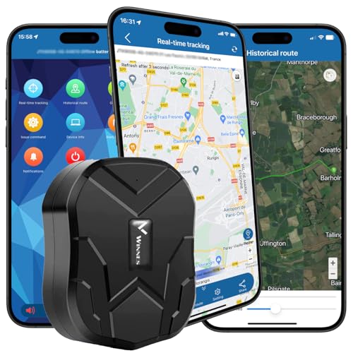 Winnes GPS Tracker 4G, 80 Tage Standby Ortungsgerät, Starker Magnet, Echtzeit-Tracking, Wasserdichter Tracker, GPS-Sender für Auto, LKW, Motorrad, Gefrierschrank, Boot ohne Abonnement von Winnes