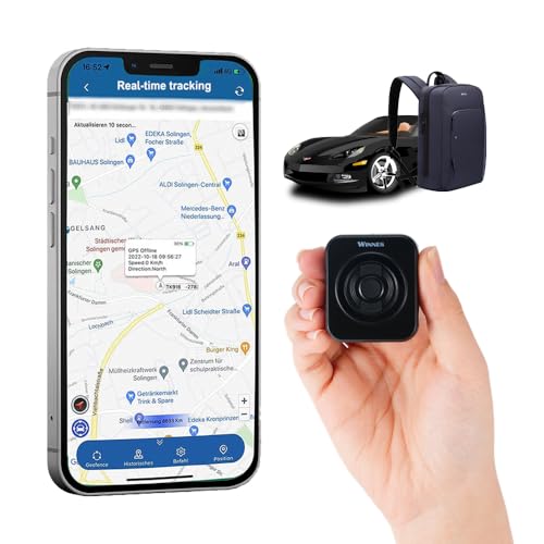 Winnes Mini GPS Tracker Auto 4G GPS Tracker App Ohne ABO Wasserdicht Diebstahlschutz, Echtzeit Tracking mit SOS, Automatische Temperaturanzeige, Historische Routenwiedergabe, Mehrere Alarmmodi TKS1 von Winnes