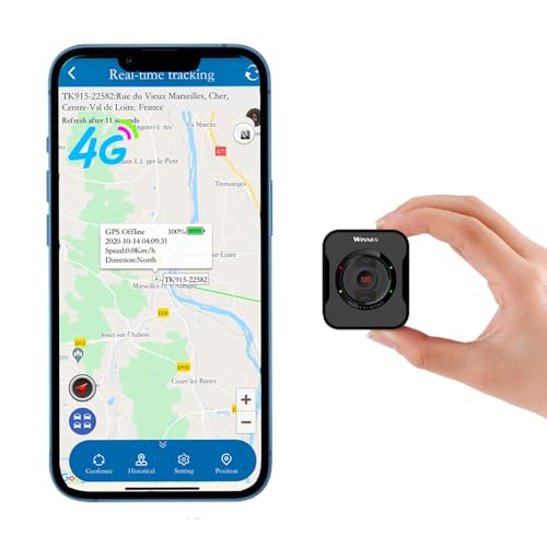 Winnes Mini GPS Tracker Auto 4G Tracker Ohne ABO APP Wasserdicht Diebstahlschutz, Echtzeit Tracking mit SOS, Benutzerdefinierte Funktionstasten, Historische Routenwiedergabe, Mehrere Alarmmodi TKS1 von Winnes