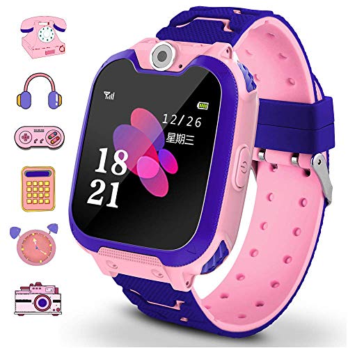 Winnes Smartwatch Kinder, Kinder Smartwatch, Telefon Uhr für Kinder, mit 2-Wege-Anruf, Musik, 7 Spiele, Kamera, Wecker, Smartwatch für Jungen und Mädchen 3-12 Jahre (Rosa) von Winnes