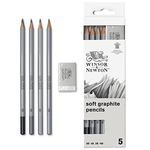 Winsor & Newton 0490004 Graphitstifte Set mit Radiergummi, 4 Skizzierstifte in 8B, 4B, 2B und HB, 1 Stück (1er Pack) von Winsor & Newton