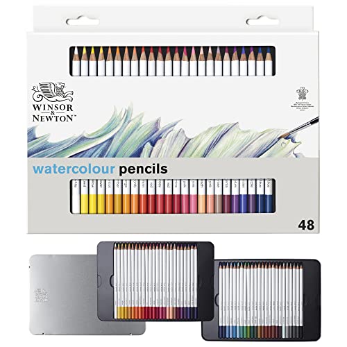Winsor & Newton 0490057 präzisions Aquarellstifte im Set, 48 lebendige Farben, hochwertige Künstlerpigmente für farbkräftiges Malen in mehreren Schichten, höchste Farbbrillanz von Winsor & Newton