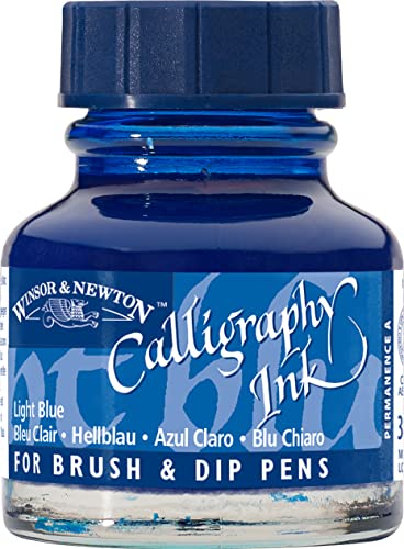 Winsor & Newton 1111350 Kalligraphie Tuschen (für Füllfederhalter oder Schreibfedern, untereinander mischbar, lichtecht, beständige Farbe) 30 ml Flasche hellblau von Winsor & Newton