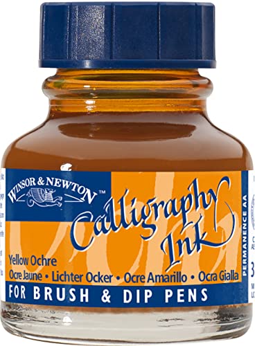 Winsor & Newton 1111744 Kalligraphie Tuschen (für Füllfederhalter oder Schreibfedern, untereinander mischbar, lichtecht, beständige Farbe) 30 ml Flasche gelbocker von Winsor & Newton