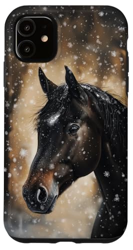 Hülle für iPhone 11 Pferd mit Schneeflocken Pferde Mädchen von Winter Reiten Schnee Pferdemotiv