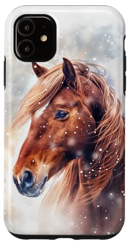 Hülle für iPhone 11 Pferd mit Schneeflocken Pferde Mädchen von Winter Reiten Schnee Pferdemotiv