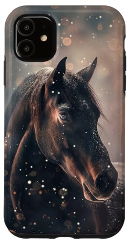 Hülle für iPhone 11 Pferd mit Schneeflocken Pferde Mädchen von Winter Reiten Schnee Pferdemotiv